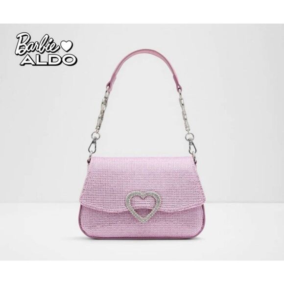 NEW~Aldo Barbie Pink Glitter Rhinestone Heart Accent Handbag Purse - Picture 6 of 11